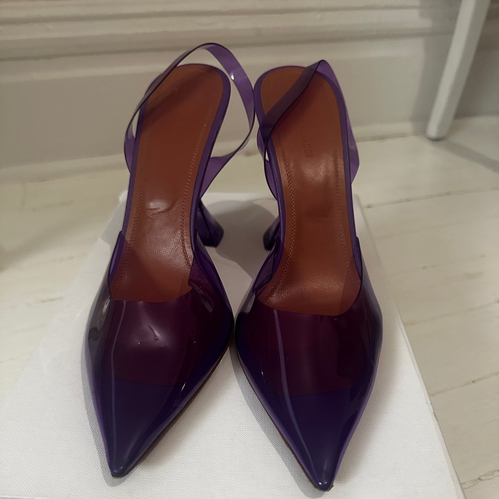 Amina Muaddi Women's Holli Slingback Pumps PVC 95 Clear, Purple